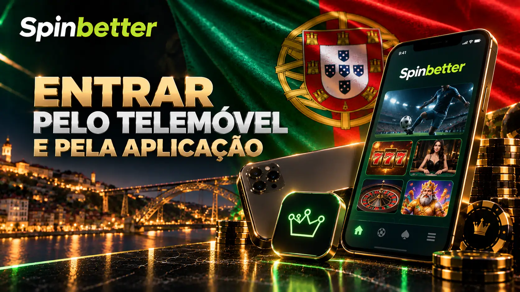 Dois telemóveis com a grelha de jogos e o ícone da aplicação no ecrã principal