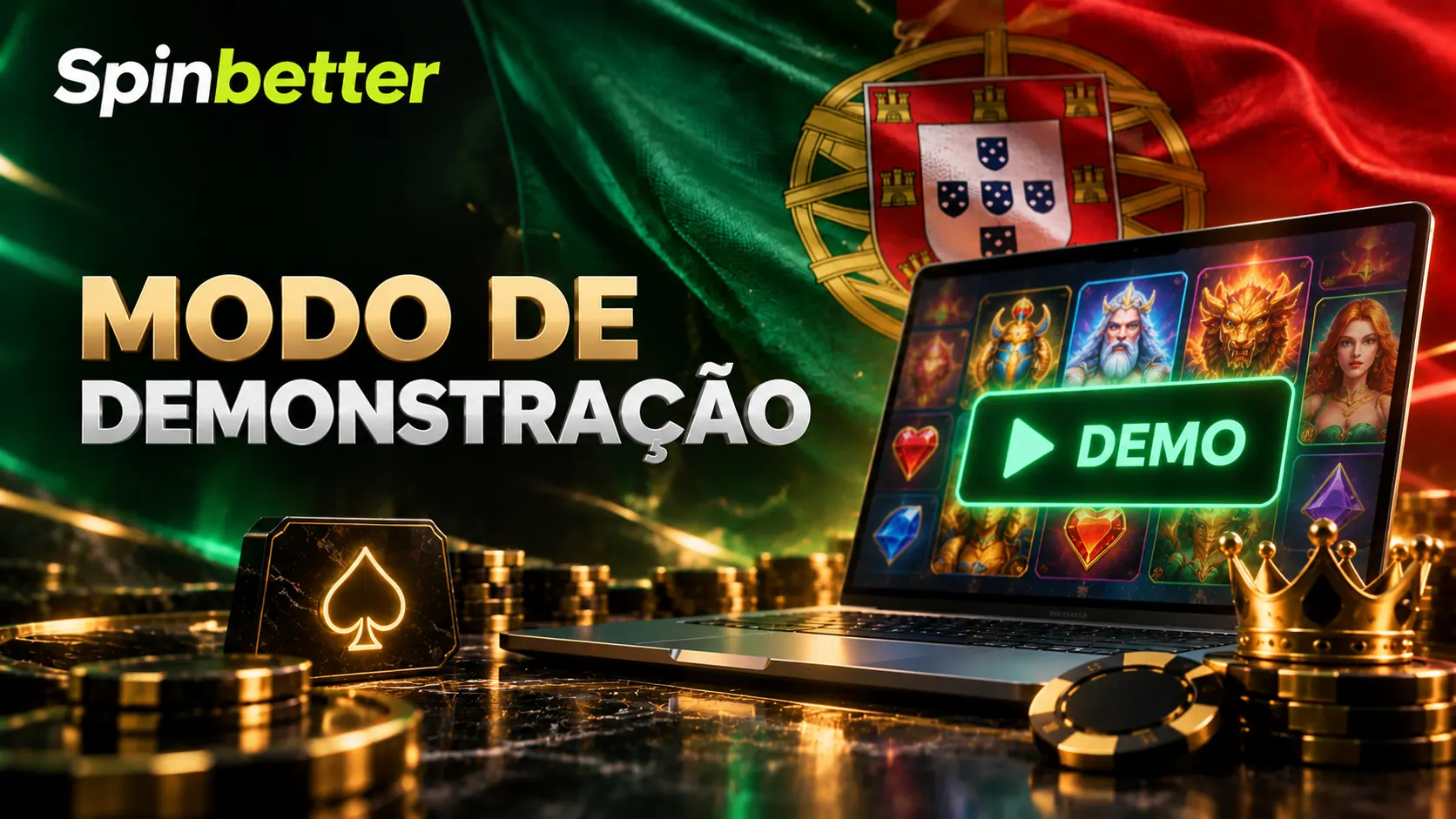 Modo de demonstração aberto a partir da grelha de slots, com o botão DEMO visível