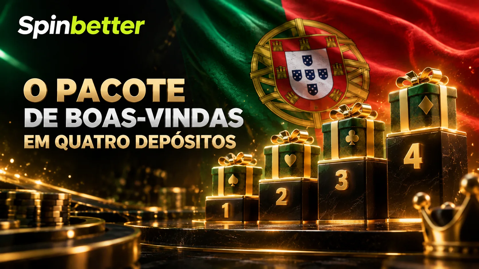 Quatro degraus numerados com caixas de oferta, um por cada depósito do pacote